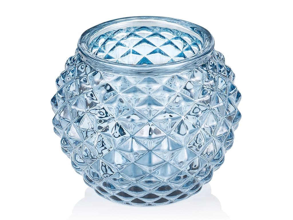 Lysestage Rund Ø7,5 cm H:6 cm Glas Lys Blå