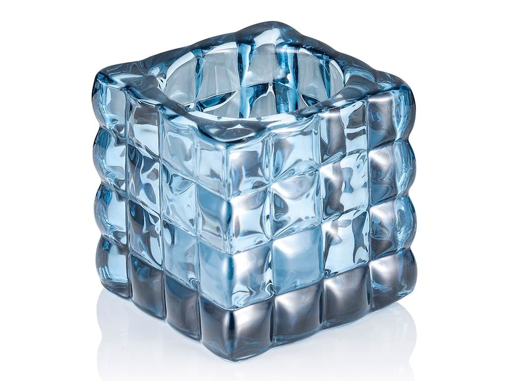 Lysestage 8x8x8 cm Glas Cube Lys Blå