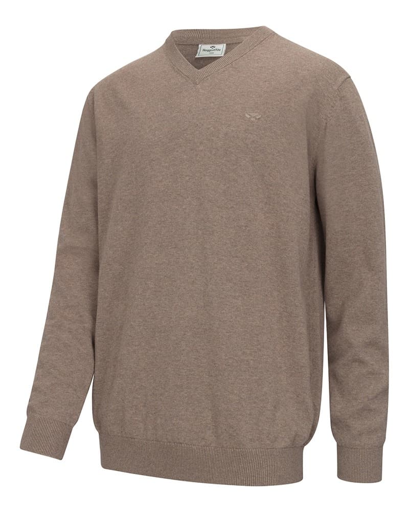 Hoggs of Fife Stirling II sweater med V-hals – let bomuldsstrik-Biscuit Brown-XL