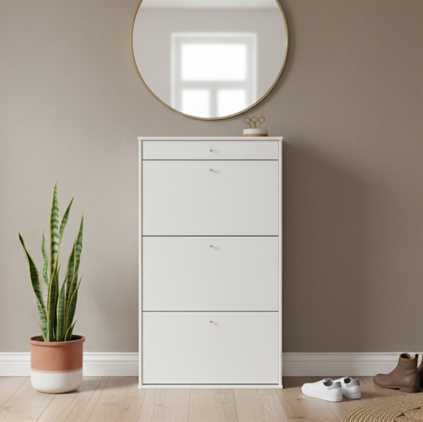 Mistral Skoskab  Hvid med Tre Store Skuffer 70 cm x 128 cm x 32.5 cm | Møbelsalg.dk