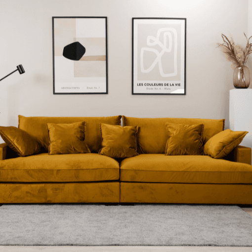 Chelsey flydersofa - 3 personers sofa gul velour Scandinavian Living - 284 cm x 82 cm x 112 cm | Møbelsalg.dk