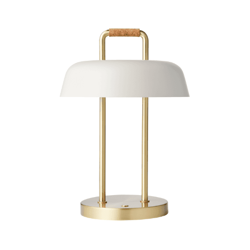 Light by Hammel - Heim opladelig lampe - Base i messing m. hvid lampeskærm | Møbelsalg.dk