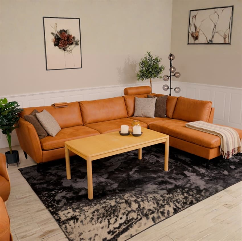 Nordic Design Jakob sofa med chaiselong - Højrevendt sofa - Cognac | Møbelsalg.dk