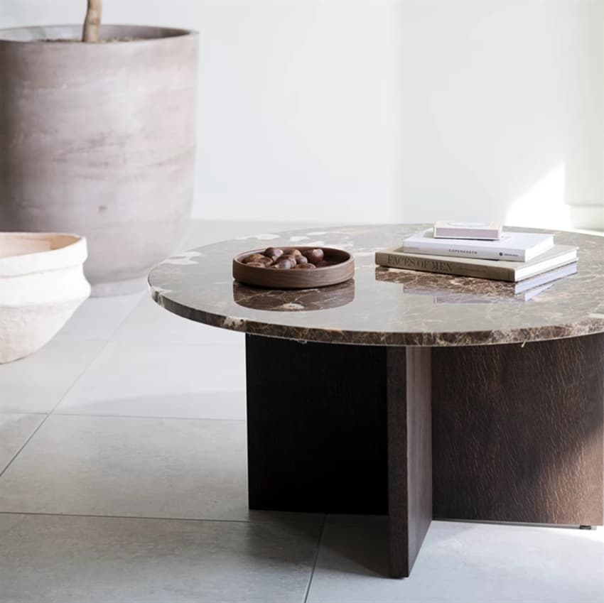 Rowico Home Brooksville Rundt Sofabord  Brun m. Brunbejdset Eg 90 cm x 42 cm x 90 cm | Møbelsalg.dk