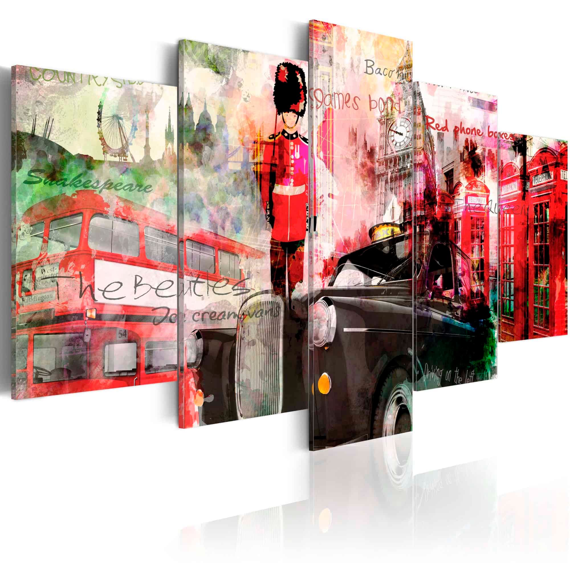 Lærredstryk Memories from London - 5 dele