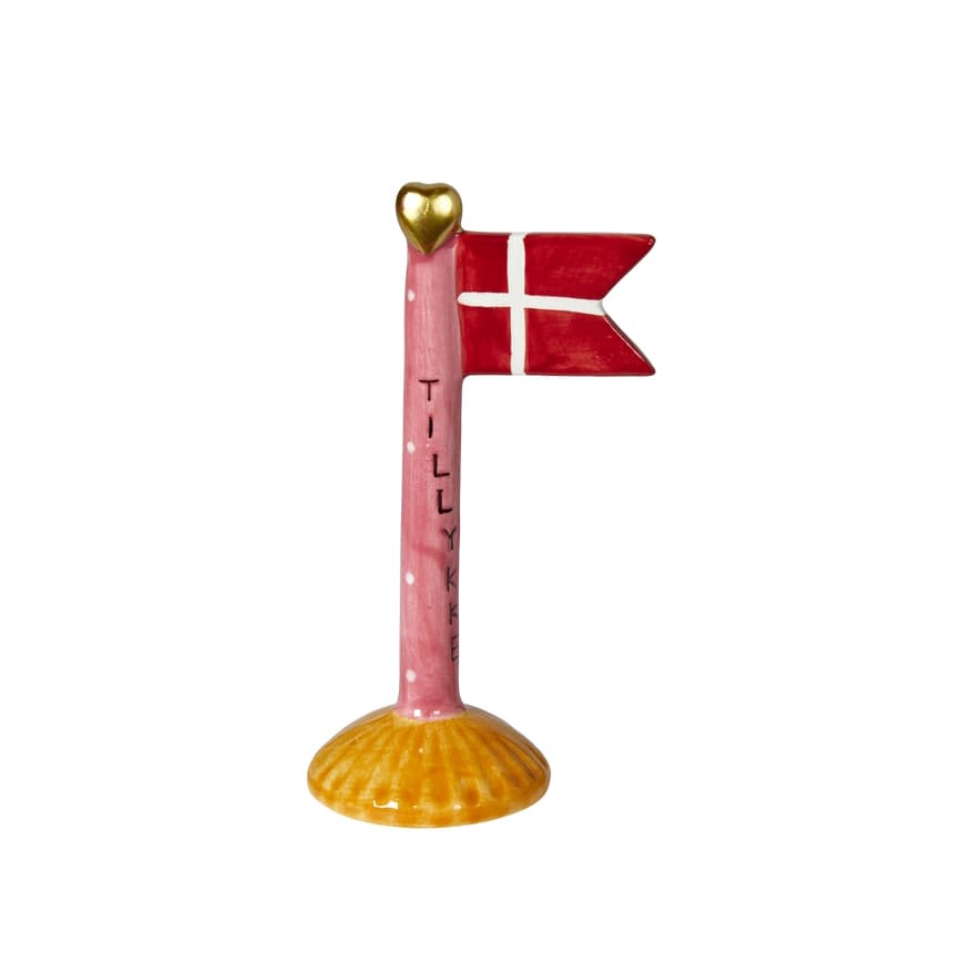 Keramik flag  Tillykke  orange fod   F25