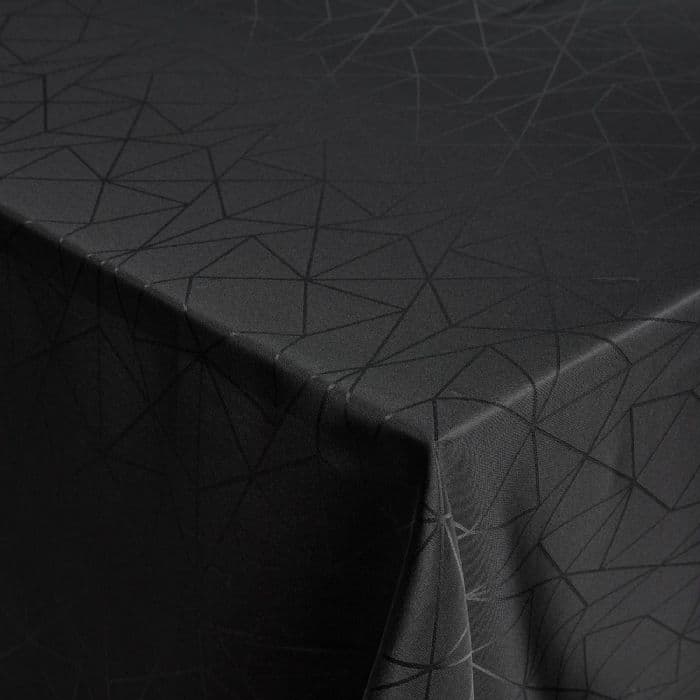 Borddug - 140x220 cm - Damask dug - Sort tekstildug - Jacquardvævet dug med geometrisk mønster - Eksklusiv festdug