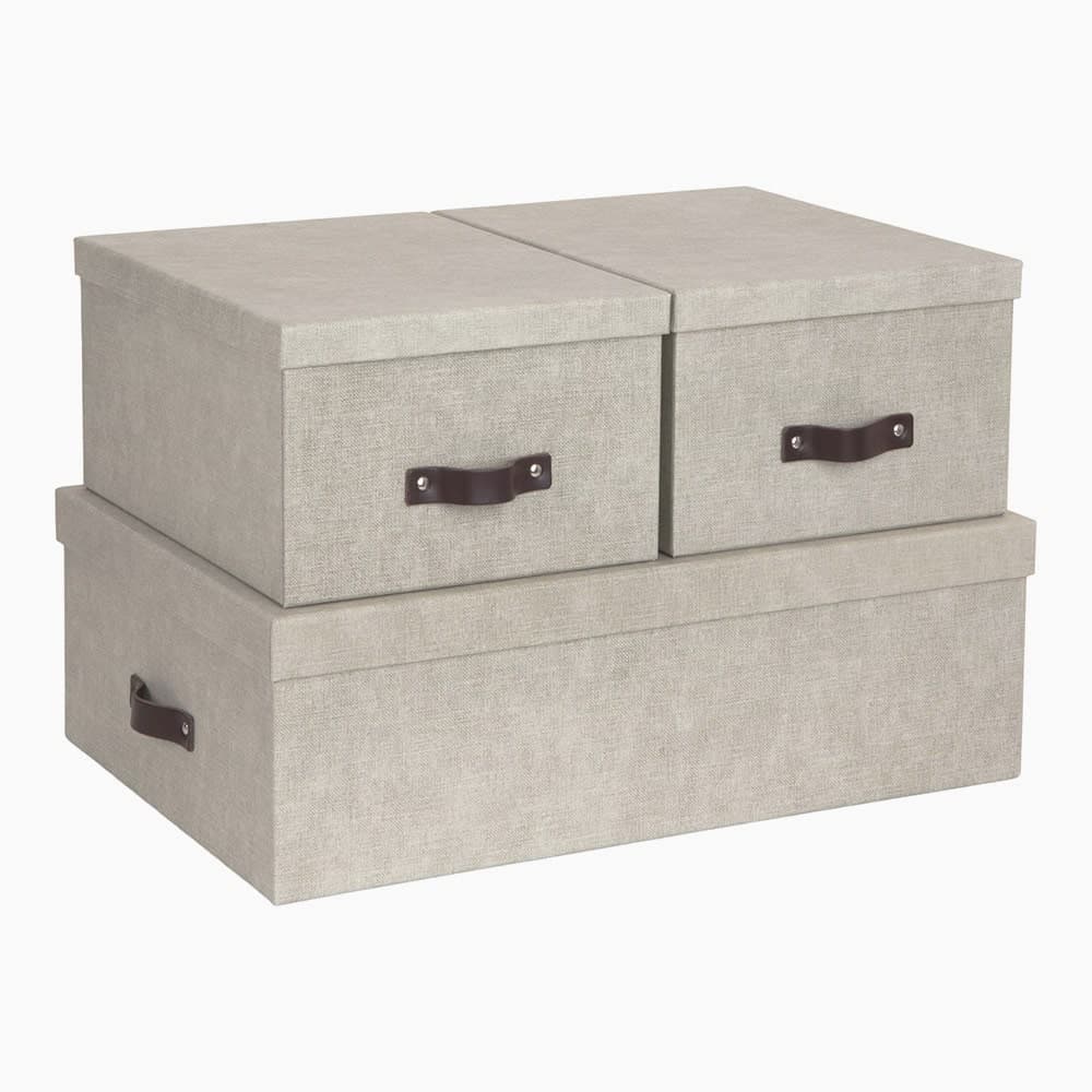 Opbevaringsbokse (sæt med 3 stk.) Beige Pap 31cm x 47cm x 15,5cm Rektangulær - Beige - 31cm x 47cm x 15,5cm - Marie