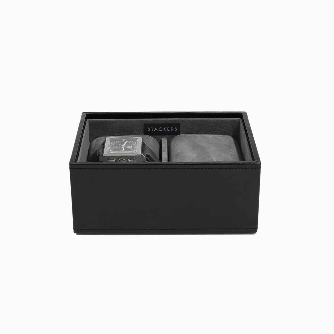 Smykkeskrin med plads til ure - Sort - 18cm x 12,5cm x 8cm - Adriana