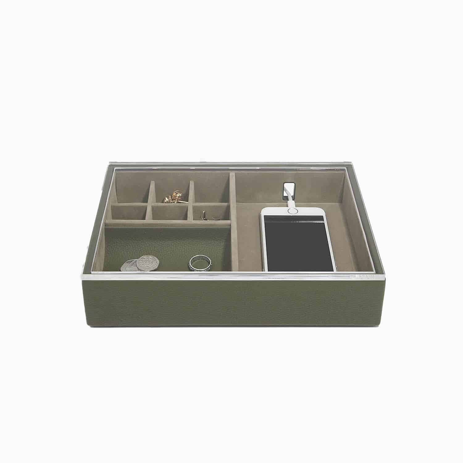 Kasse til accessories med låg (2 størrrelser) Grøn Rektangulær Faux læder 25cm x 18cm x 5,8cm No - Grøn - 25cm x 18cm x 5,8cm - Adriana
