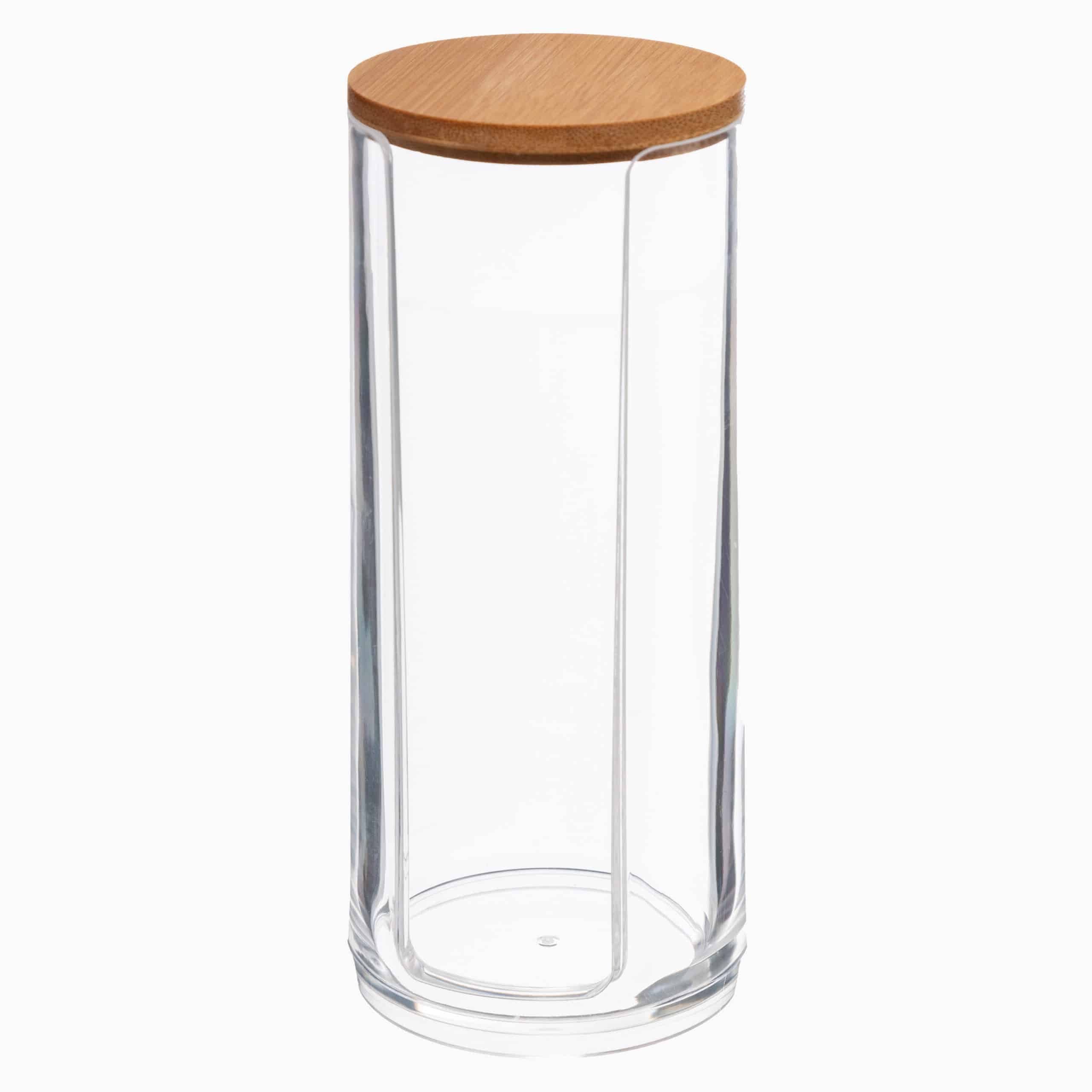 Opbevaring til vatrondeller med bambuslåg (3 varianter) Transparent Rund Plast 7,5cm x 7,5cm x 18cm - Transparent - 7,5cm x 7,5cm x 18cm - Adeline