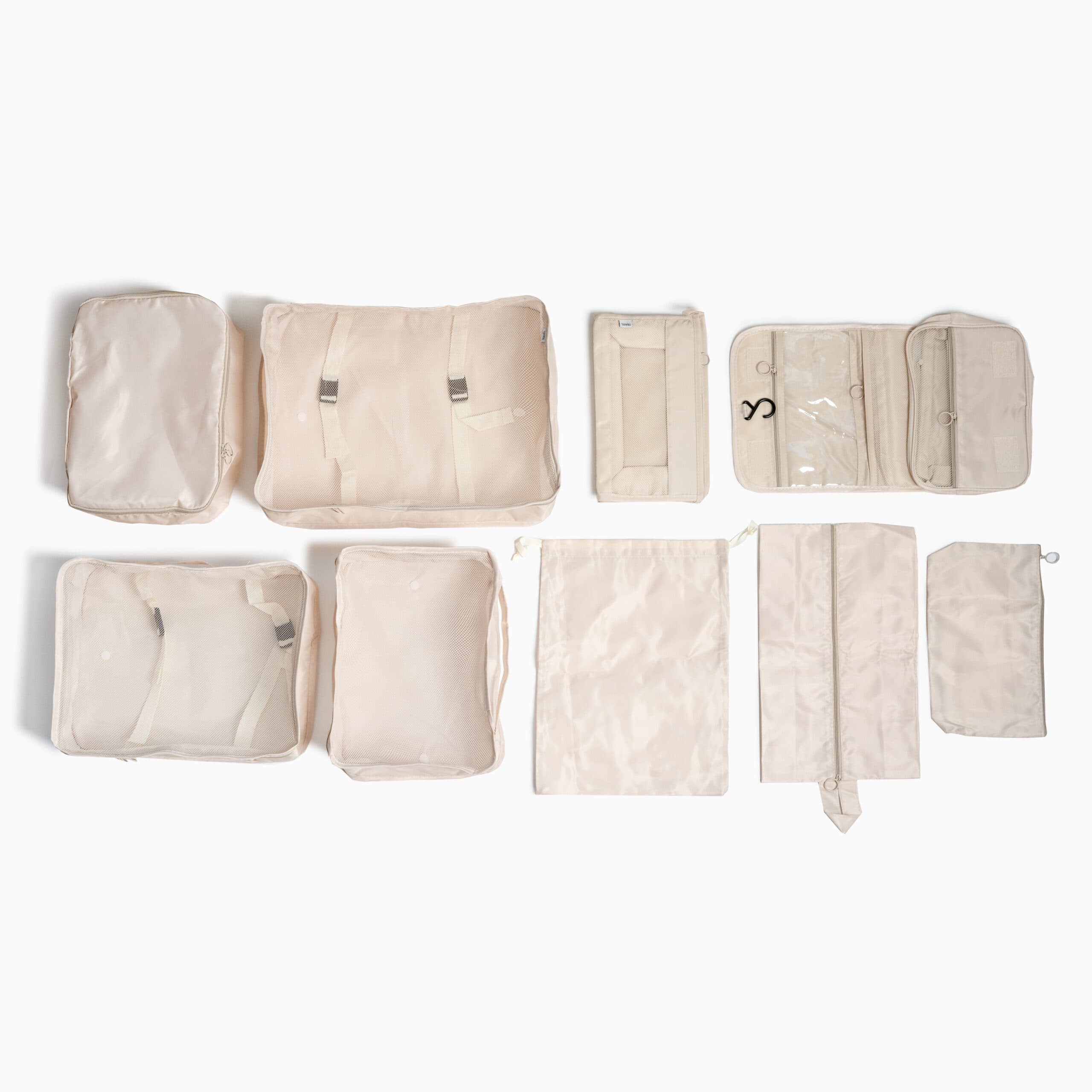 Rejsesæt (9 stk.) - flere varianter Beige - Beige - 40cm x 15cm x 60cm - Ellinor