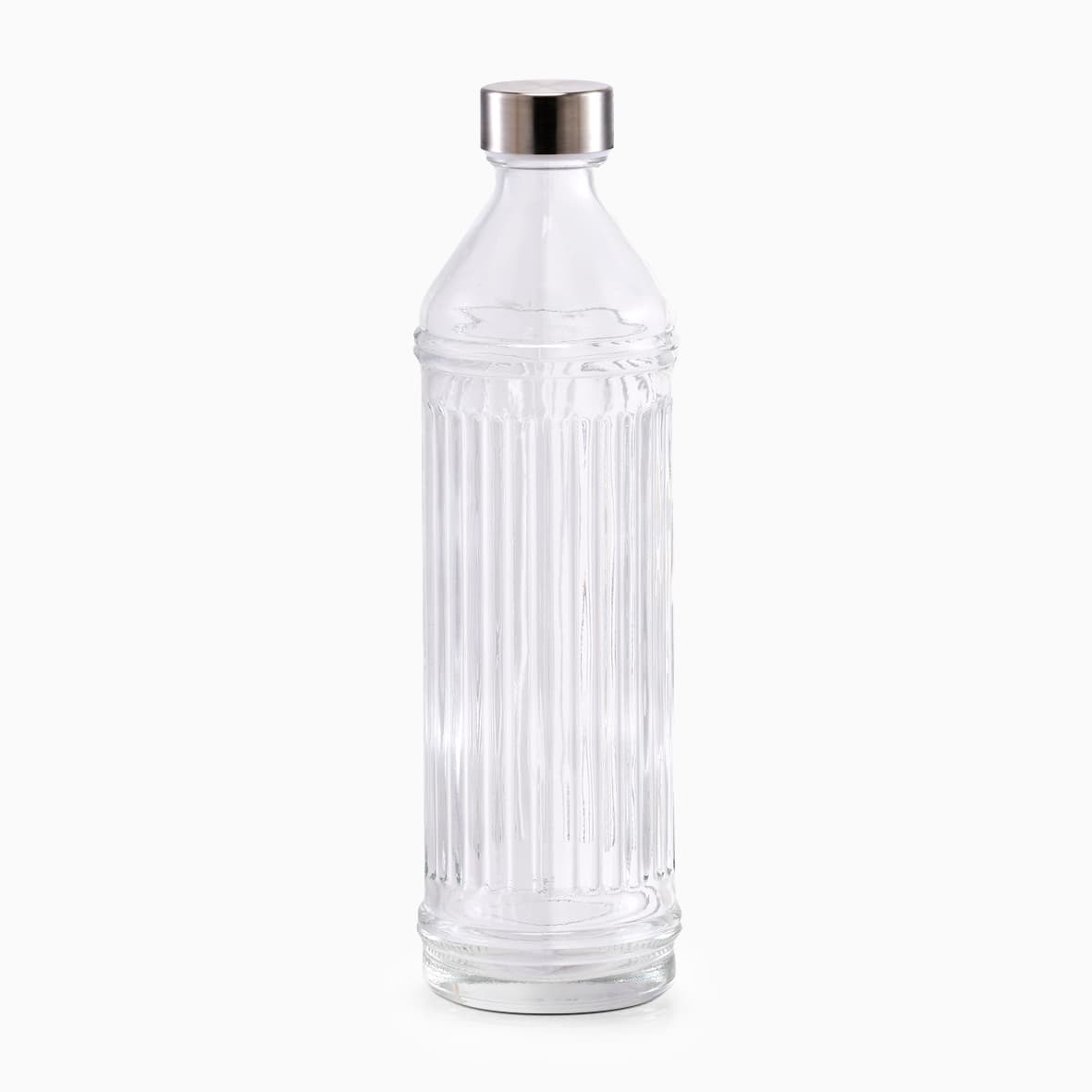 Riflet vandflaske i glas (970 ml) - Transparent - 8,5cm x 8,5cm x 30cm - Lotte
