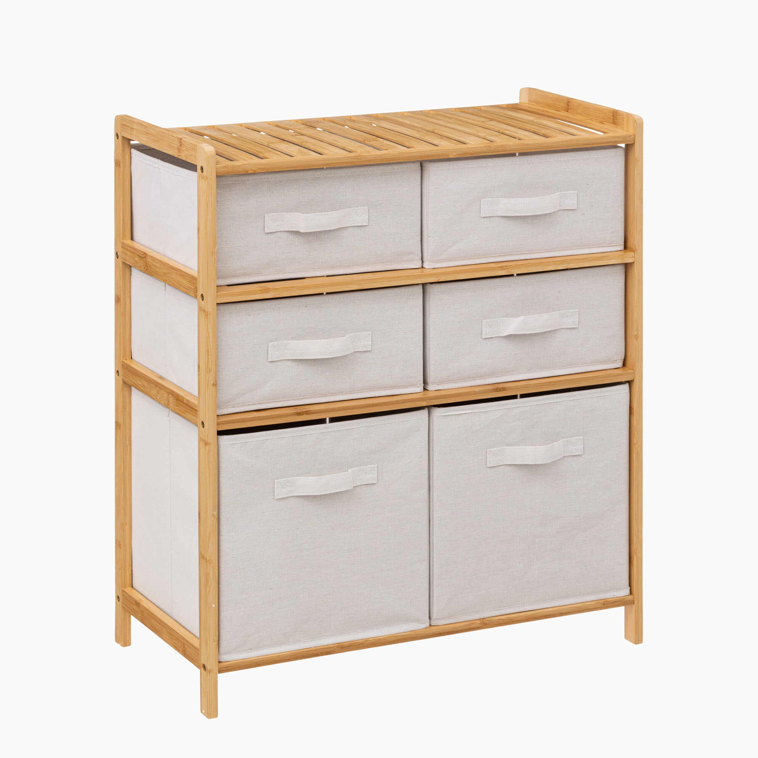 Reol med stofkasser (3 størrelser) Natur Rektangulær Træ 66cm x 33cm x 78,5cm - Natur - 66cm x 33cm x 78,5cm - Adeline
