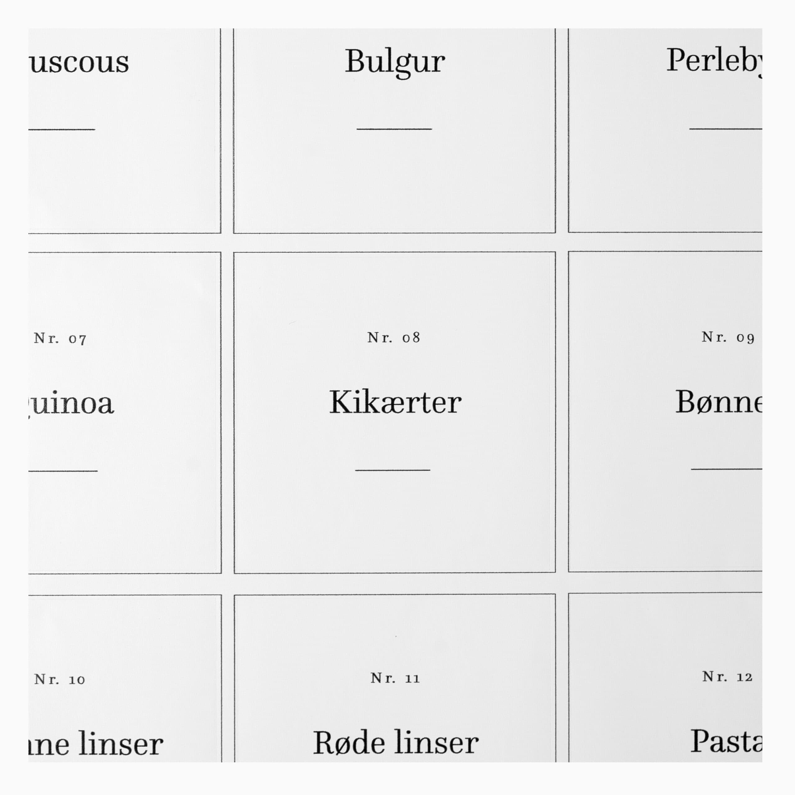 Kvadratiske tørvarerlabels (48 stk.) Bogstaver med fødder Kvadratisk Selvklæbende folie 6cm x 0,1cm x 6cm - Bogstaver med fødder - 6cm x 0,1cm x