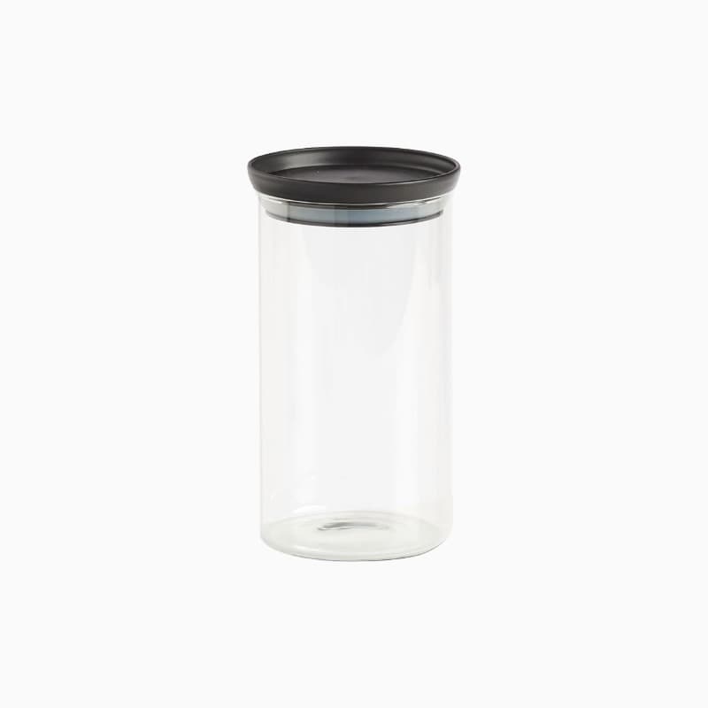 Stabelbart opbevaringsglas med låg af plast (5 størrelser) Sort Glas 10,3cm x 10,3cm x 18,6cm - Sort - 10,3cm x 10,3cm x 18,6cm - Eileen