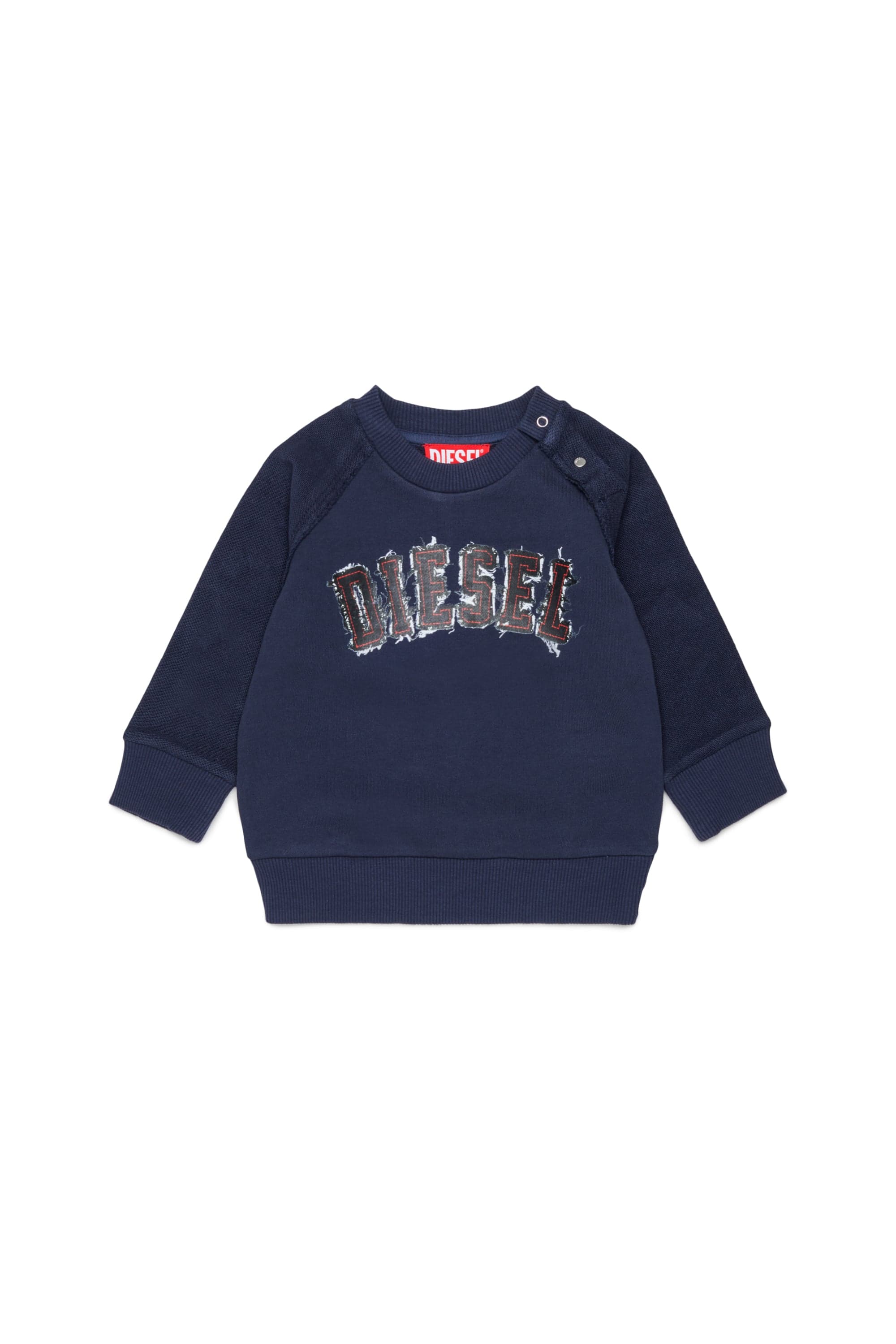Diesel - Cotton sweatshirt with frayed-effect logo - Sweaters - Man - Blue