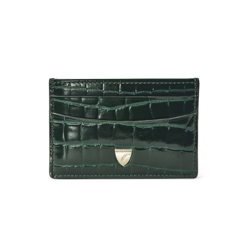 Aspinal of London Slim Credit Card Holder in Evergreen Patent Croc