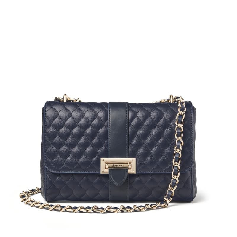 Aspinal of London Large Lottie Bag in Navy Quilted Kaviar
