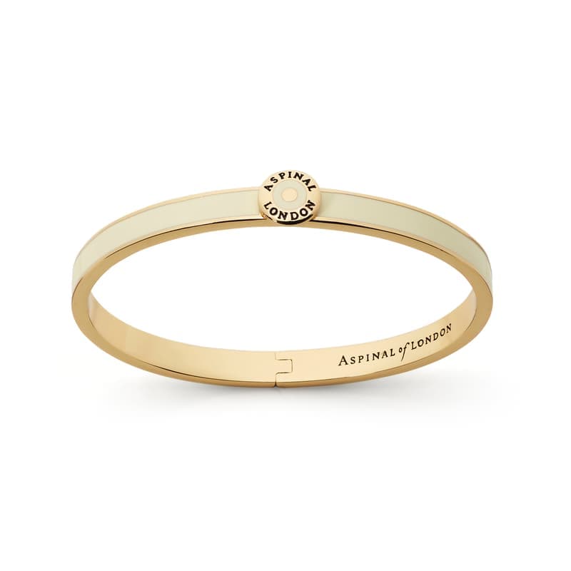 Aspinal of London Thin Enamel Bangle in Ivory Enamel & 18ct Gold Plated