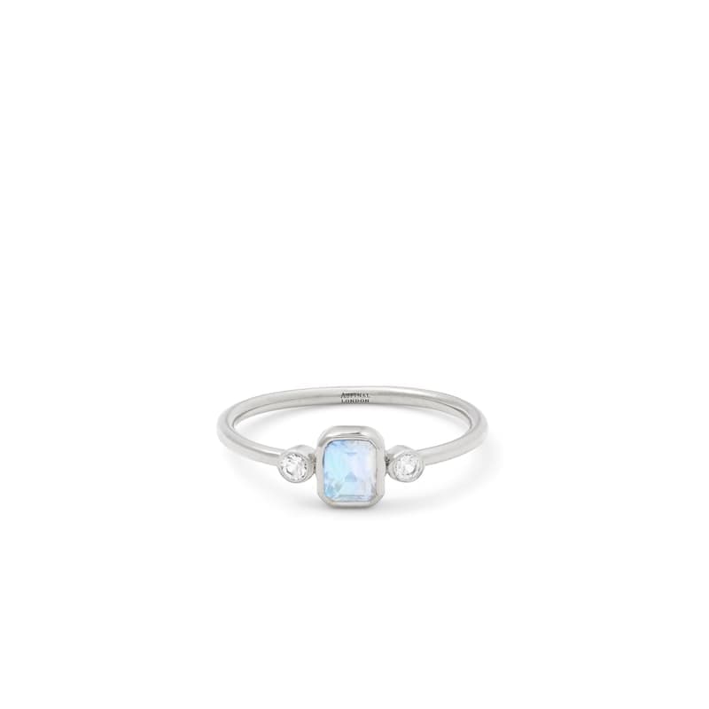 Aspinal of London Gemstone Ring in Rainbow Moonstone & Sterling Silver 925