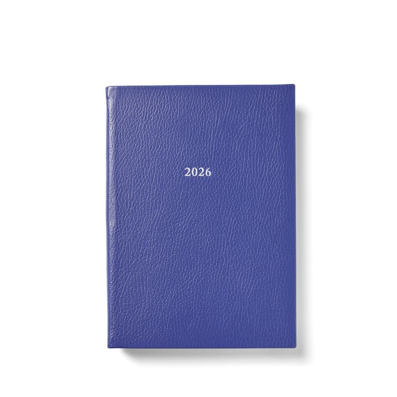 Aspinal of London 2026 A5 Week to View Leather Diary in Cobalt Blue Pe