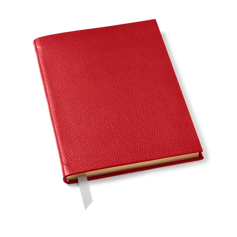Aspinal of London A5 Leather Bound Notebook in Cardinal Red Pebble