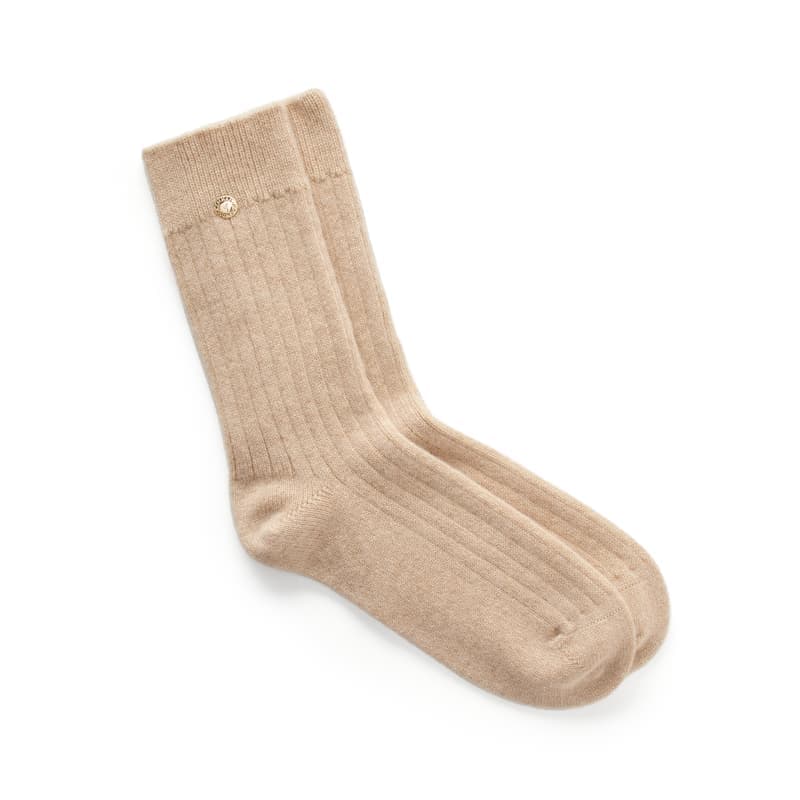 Aspinal of London Rib Knit Cashmere Socks in Oatmeal Melange Cashmere