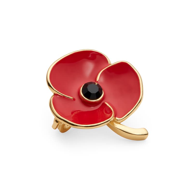 Aspinal of London Poppy Brooch in Red Enamel & 18ct Gold Plated