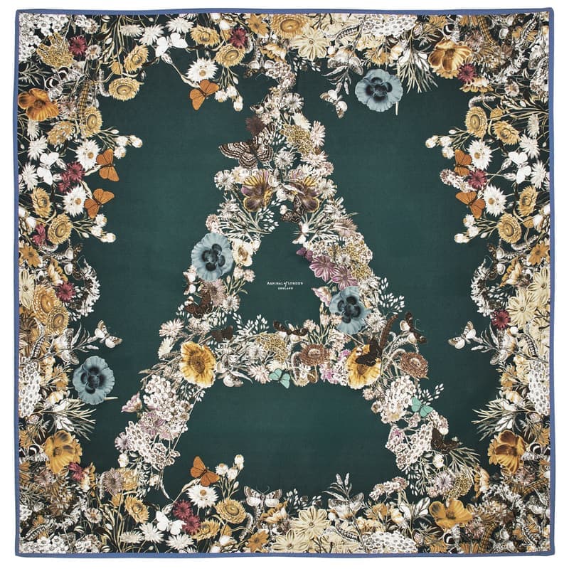 Aspinal of London Ombre 'A' Floral Silk Scarf in Alpine Green Pure Silk