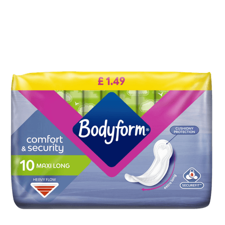 Bodyform Comfort & Security Maxi Long Hygiejnebind - 10 stk