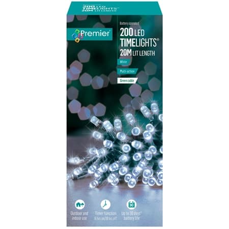 Premier 200 LED Batteridrevet Hvid Lyskæde - 20 meter