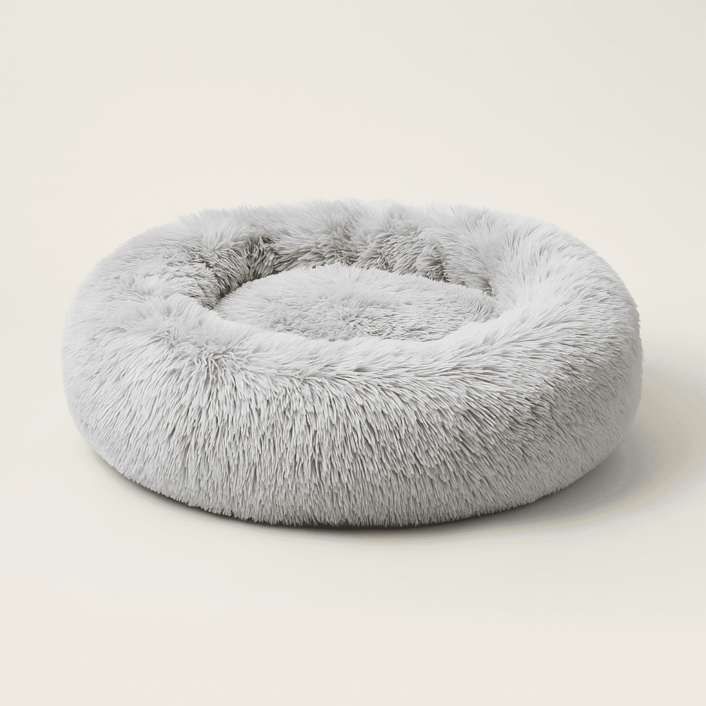 Luksus fluffy rund hundeseng - Grå - Vaskbar