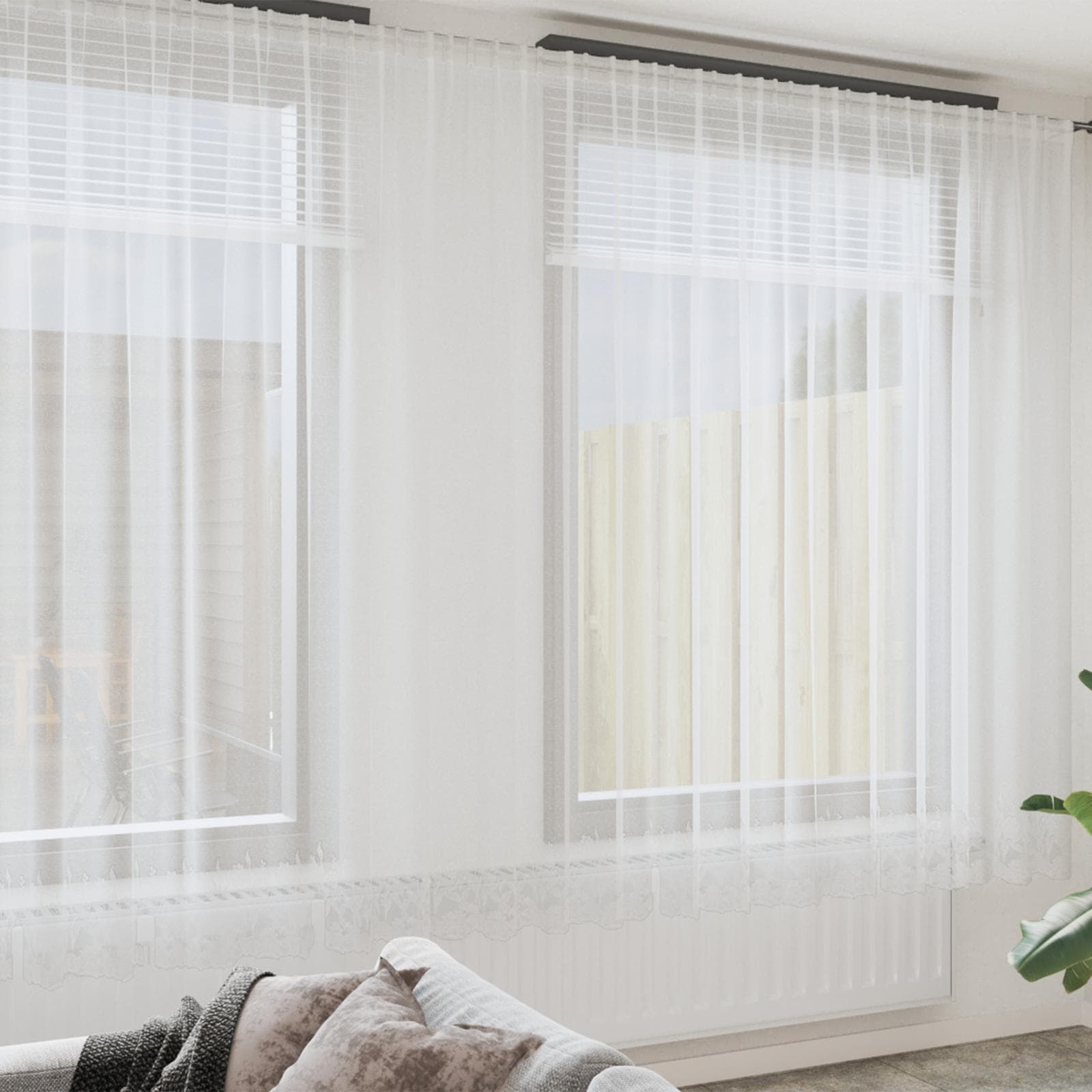 Blondegardin med blomstermønster - hvid 300 × 400 cm, polyester
