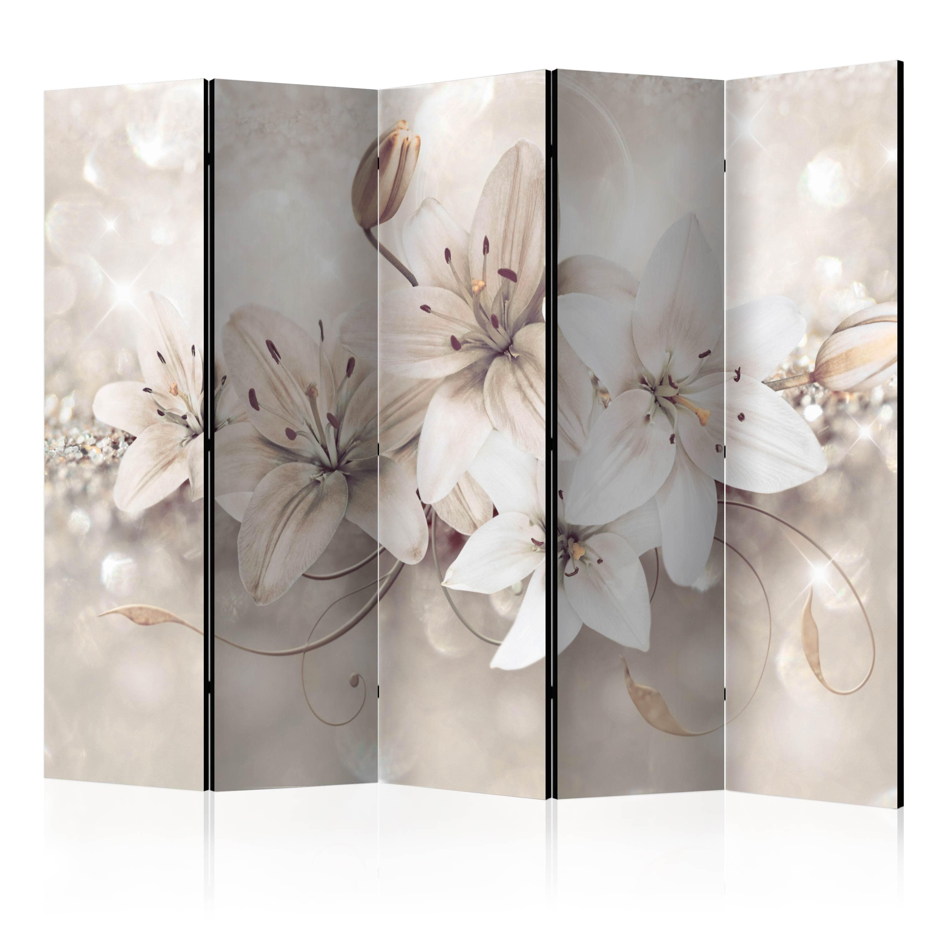 Skærmvæg Diamond Lilies II 225 x 172 cm - 5-panels rumdeler - 225 x 172 cm - Akustik