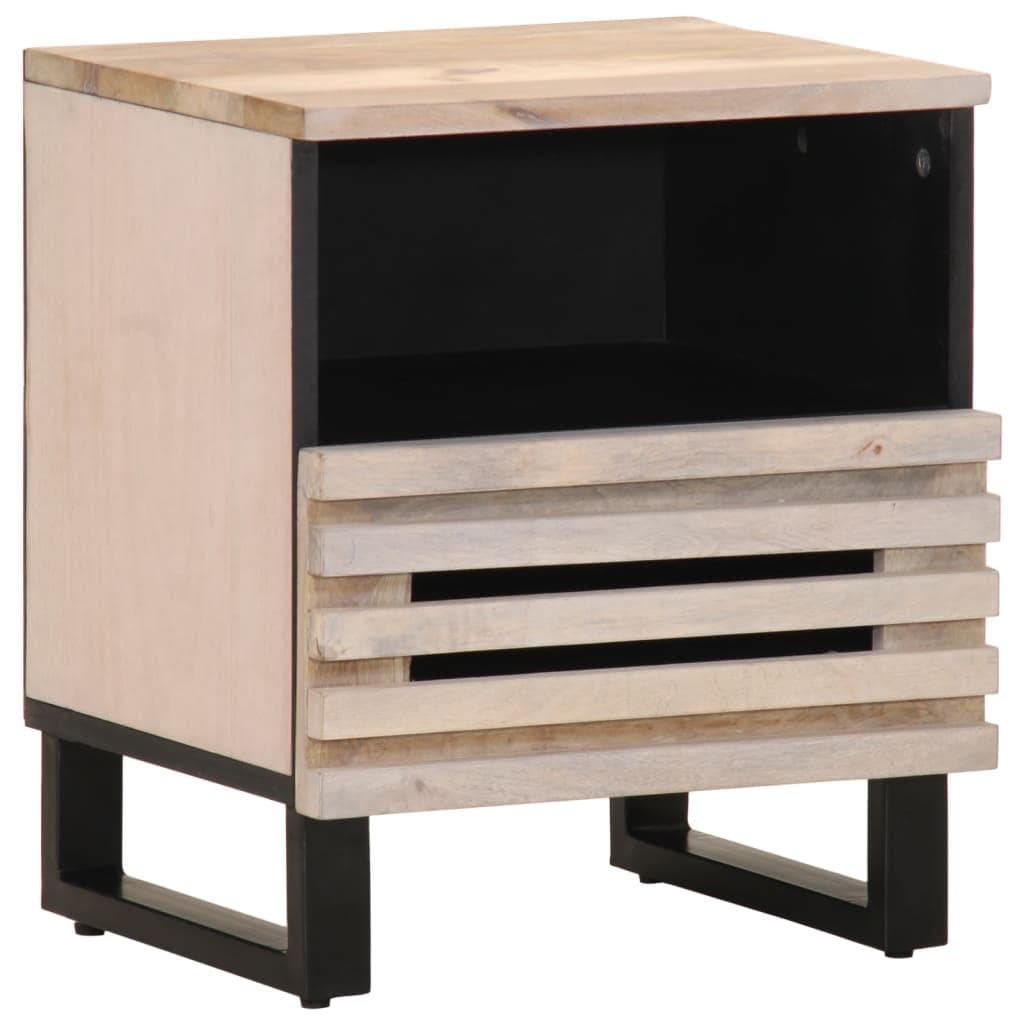 Sengebord 40×34×46 cm i massivt bleget mangotræ - industrielt natbord med skuffe