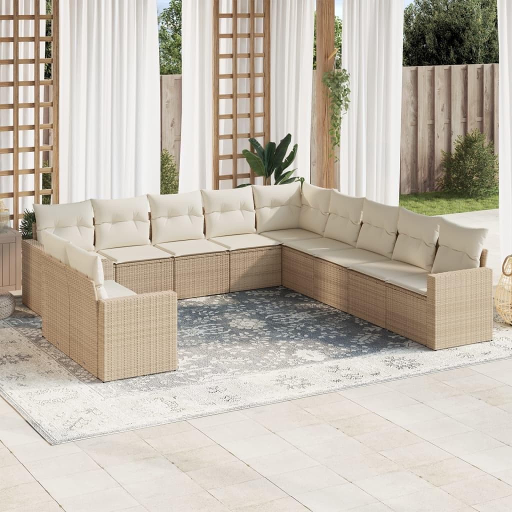 Havesofasæt i polyrattan - 11 dele med hynder, beige