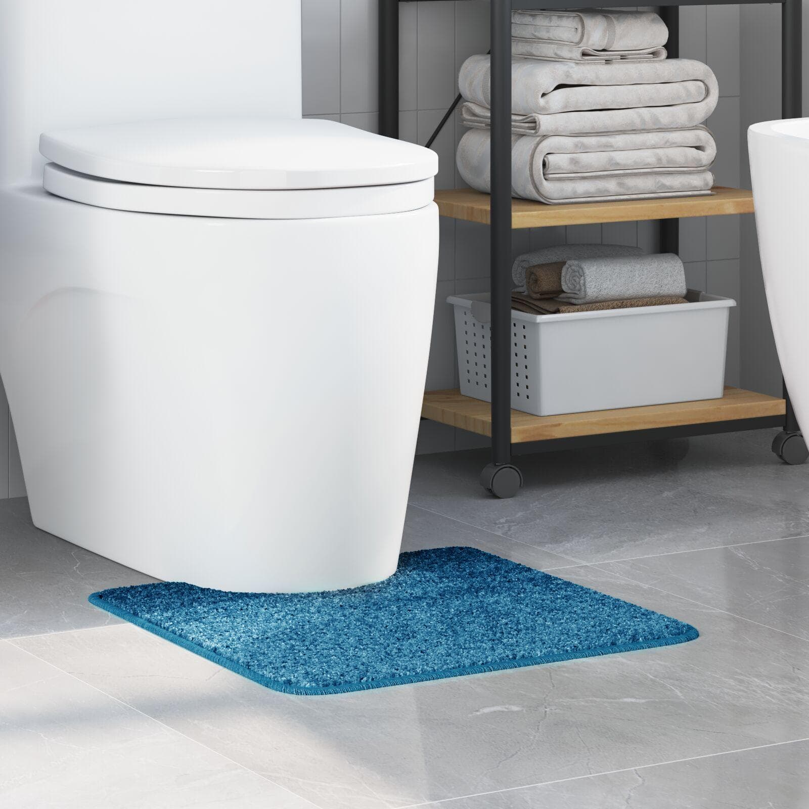 Skridsikker badeværelsesmåtte med toiletudskæring - blå, 50 × 50 cm