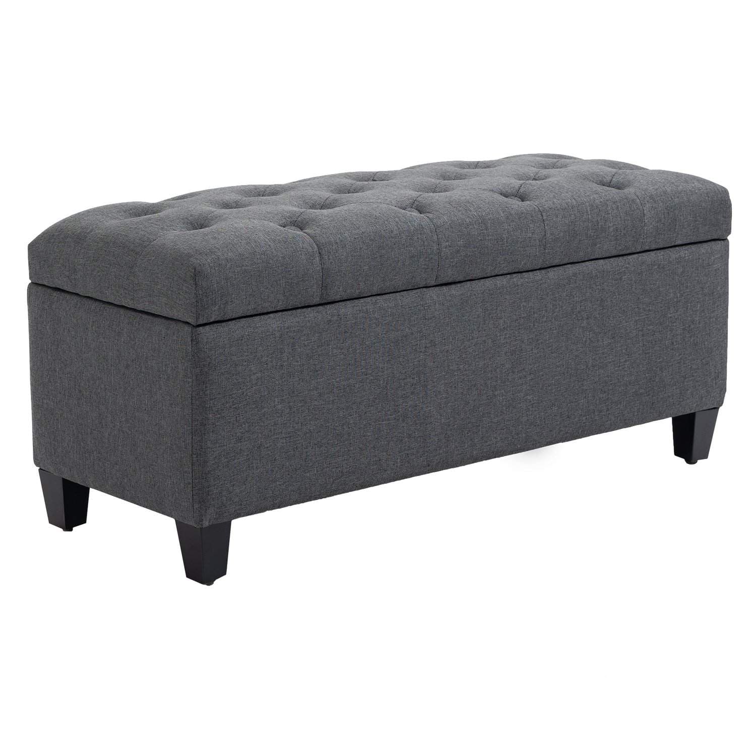 Mørkegrå polstret bænk med opbevaring 100x40x44 cm