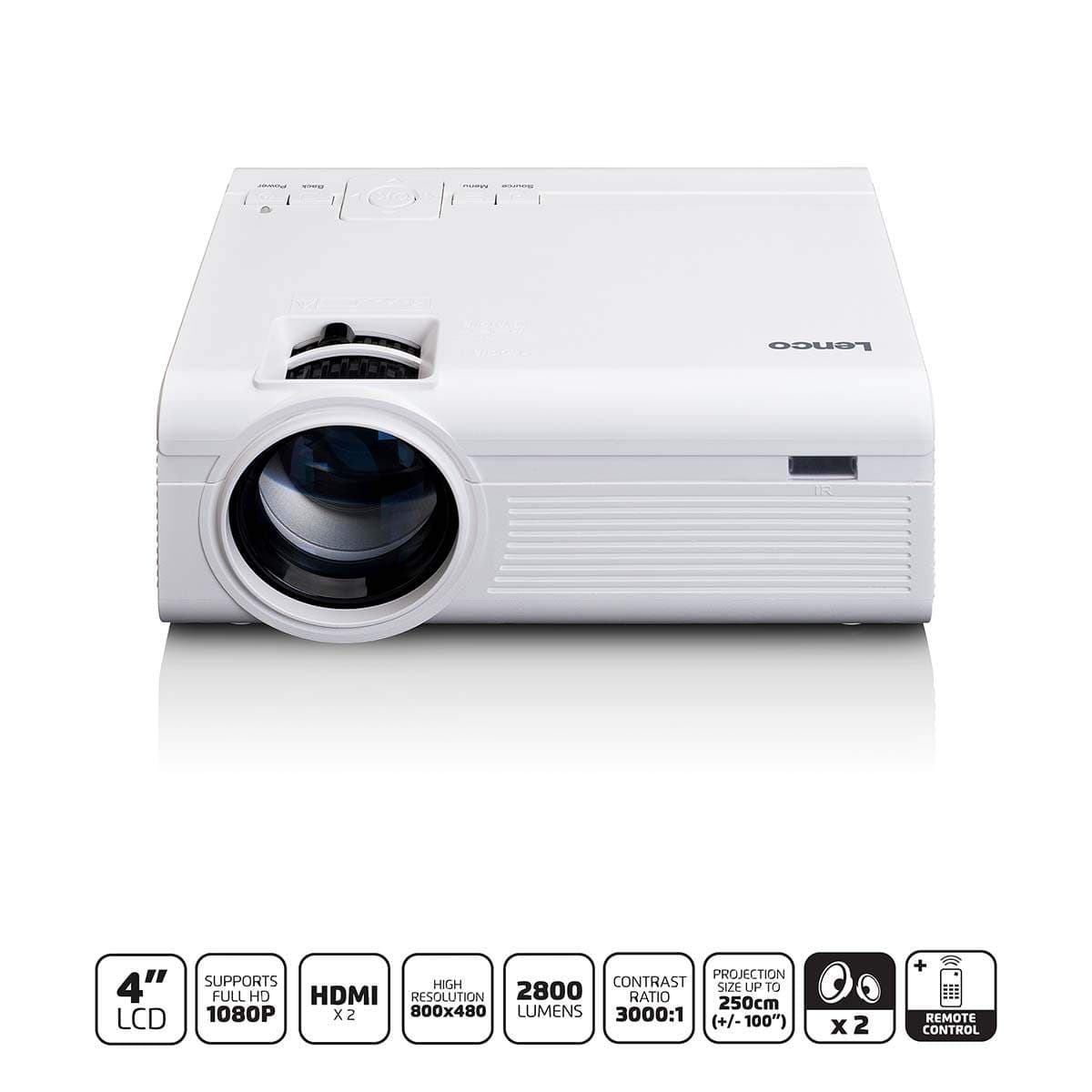 LCD-projektor med høj opløsning, understøtter Full HD 1080P indhold Hvid