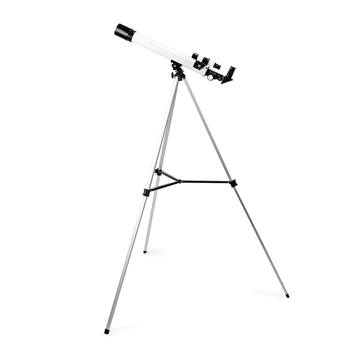 Teleskop | Blænde: 50 mm | Brændvidde: 600 mm | Finderscope: 5 x 24 | Maksimal arbejdshøjde: 125 cm | Tripod | Hvid / Sort