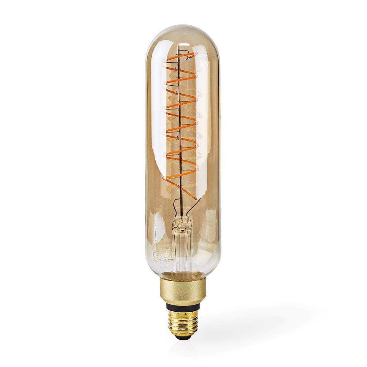 LED glødepære E27 | T65 | 8.5 W | 600 lm | 2000 K | Dimbar | Med guld finish | Retro stil | 1 stk.