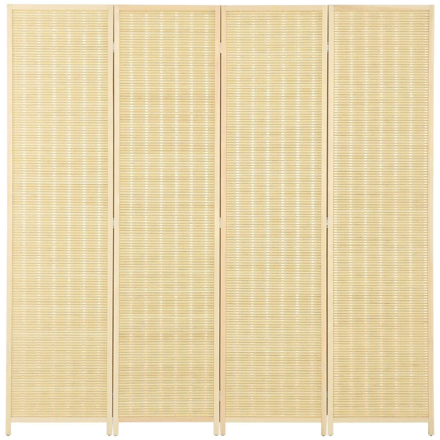 Skærm 4-delt 180 x 180 cm rumdeler lavet af bambus, foldbar privatskærm, rumdeler til stue, naturlig