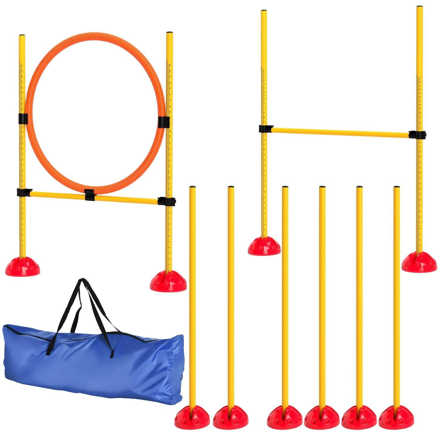Dog Agility Sæt, 4-delt udfyldeligt agility udstyr til hundetræning, hækkesæt med slalomstænger, højdejusterbart, hækkeløb, spri