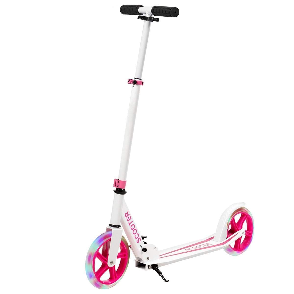 Scooter scooter sammenfoldelig sparkescooter højdejusterbar 100 kg lastekapacitet sparkescooter med 2 LED hjul pink