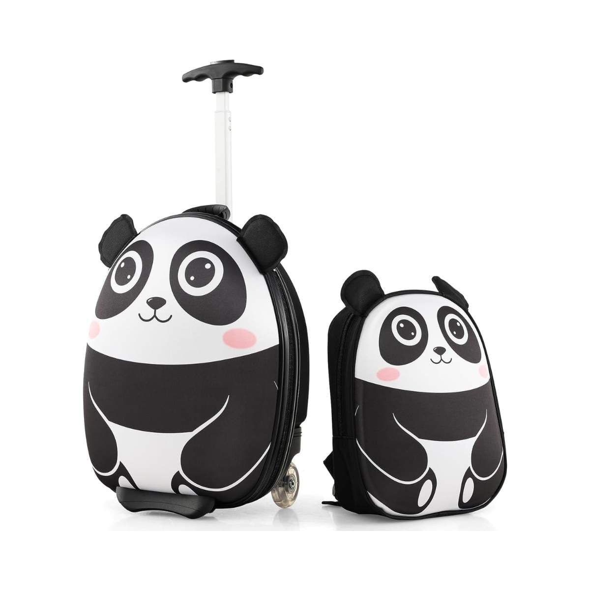 2-delt børnekuffert & rygsæk med hjul & 3-trins teleskophåndtag 12"+16" børnevogn Panda
