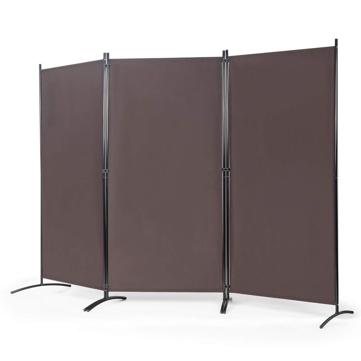 3 panel rumdeler med robuste hængsler og stålbund fritstående privatskærm 260x 183 cm kaffe