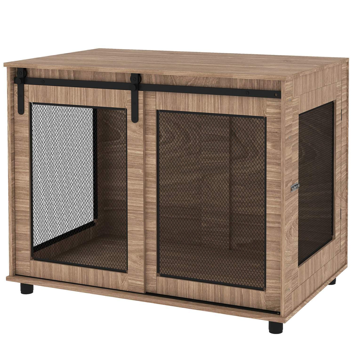 Hundeburmøbler, hundeboks med 2 aflåselige døre, sidebord til hjemmet, hundehus til store hunde under 30 kg, stål, 98 x 60 x 78
