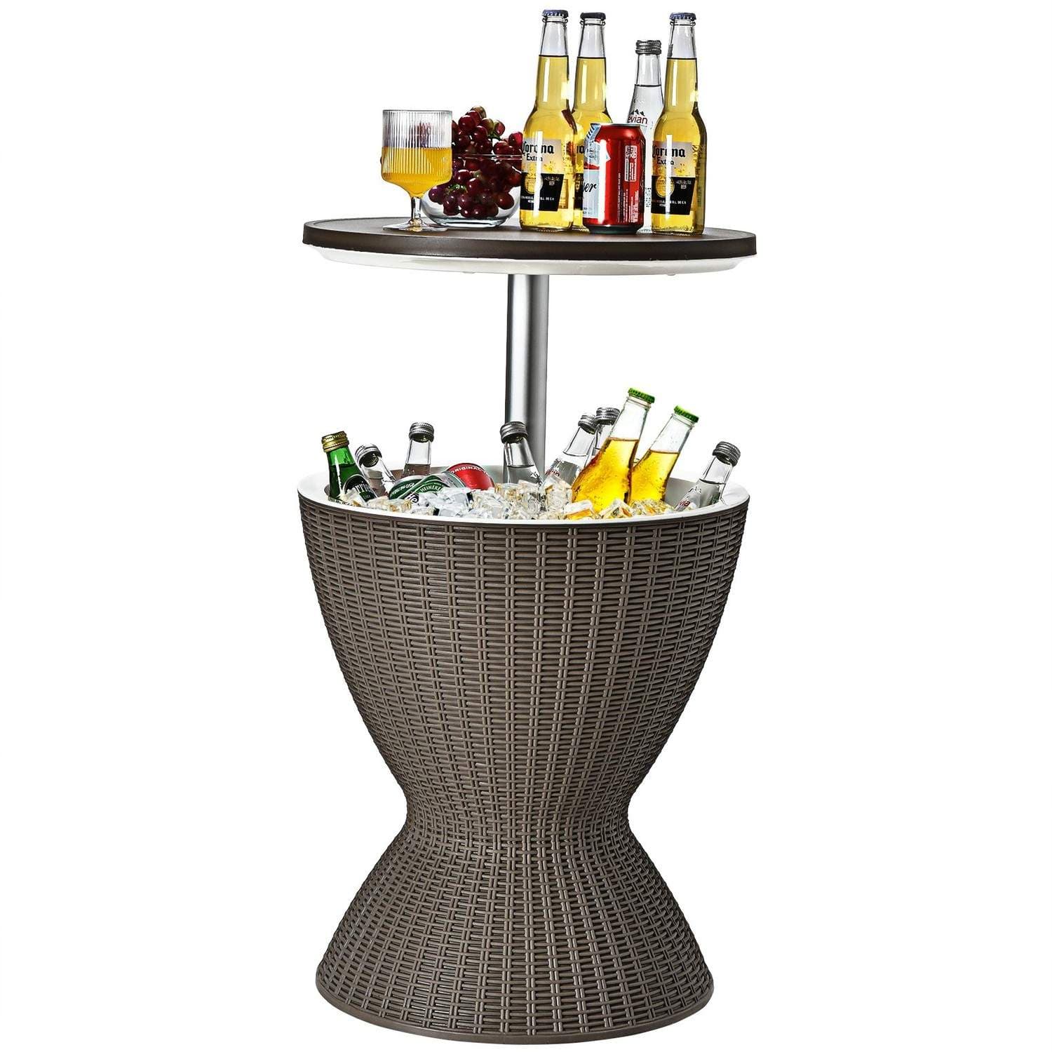 Køleboks skammel havebord terrassebord højdejusterbar iskøler drinks køligere havebord brun