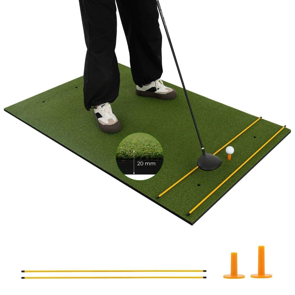Golf tee måtte 2 gummi tees og 2 justeringspinde 6 tee positioner 152 x 92 cm tykkelse 20 mm